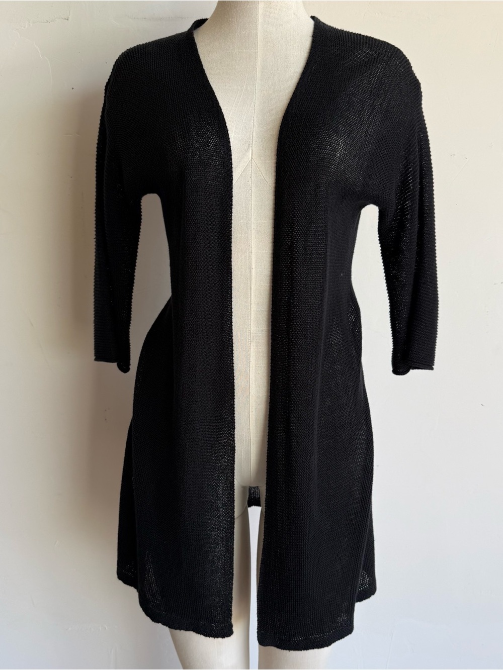 Eileen Fisher Black Open-Front Lightweight Cardigan XXS knitted  lightweight